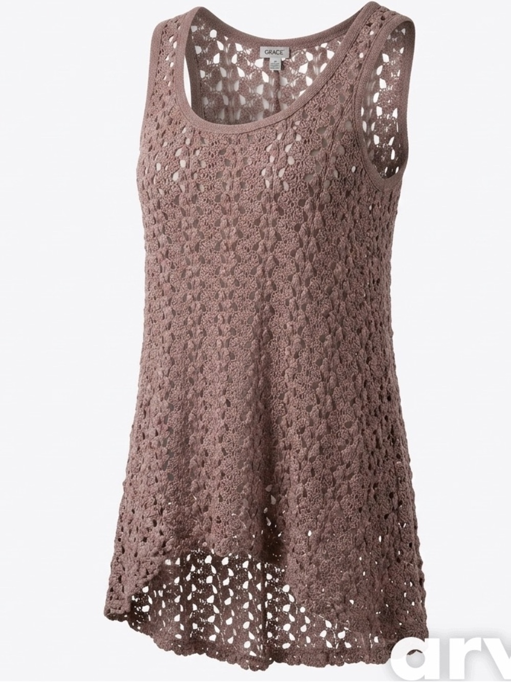 💥 Mauve Crochet Knit Tank Top Openwork High Low Hem Bohemian Beach Vacation S/M